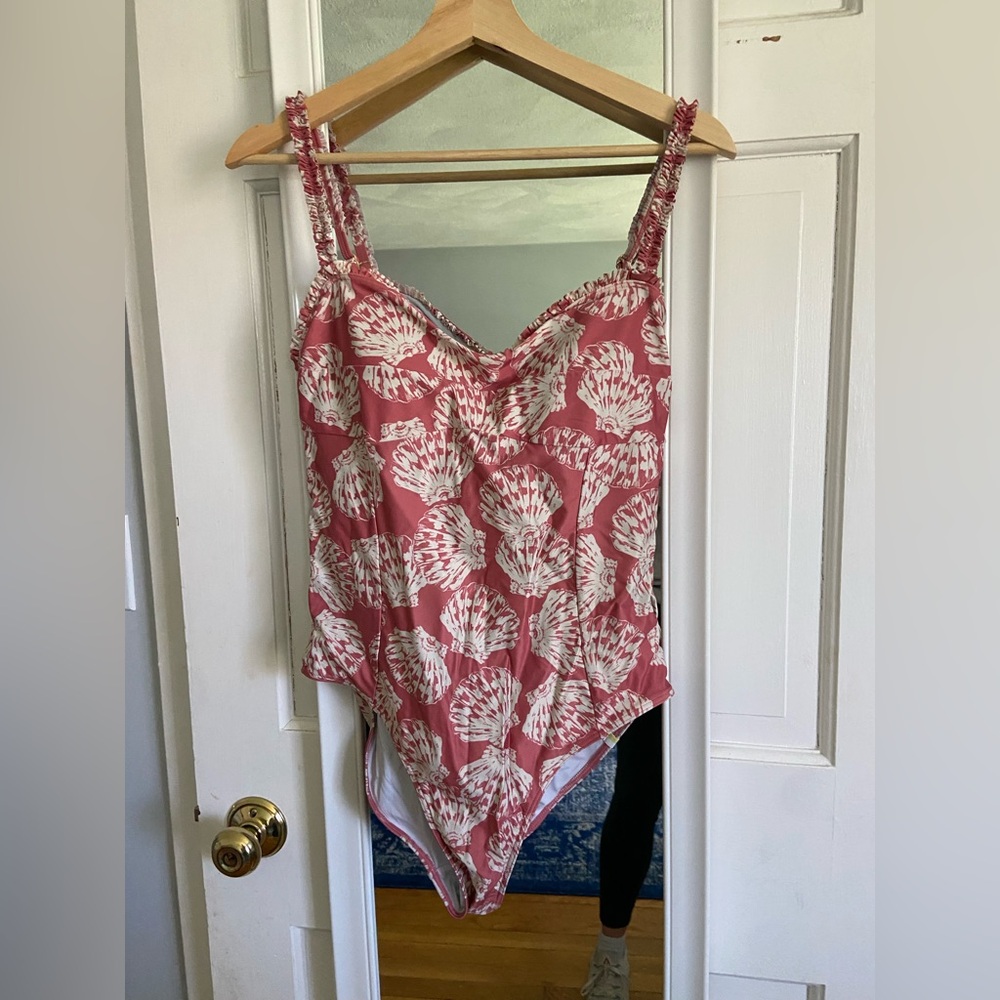 Pink and White Shell Print Swimsuit